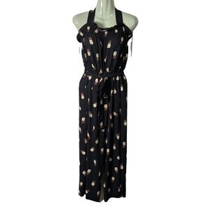 Kate Spade Jumpsuit Womens 6 Black Pineapple Print Wide Leg Belted Sleeveless
